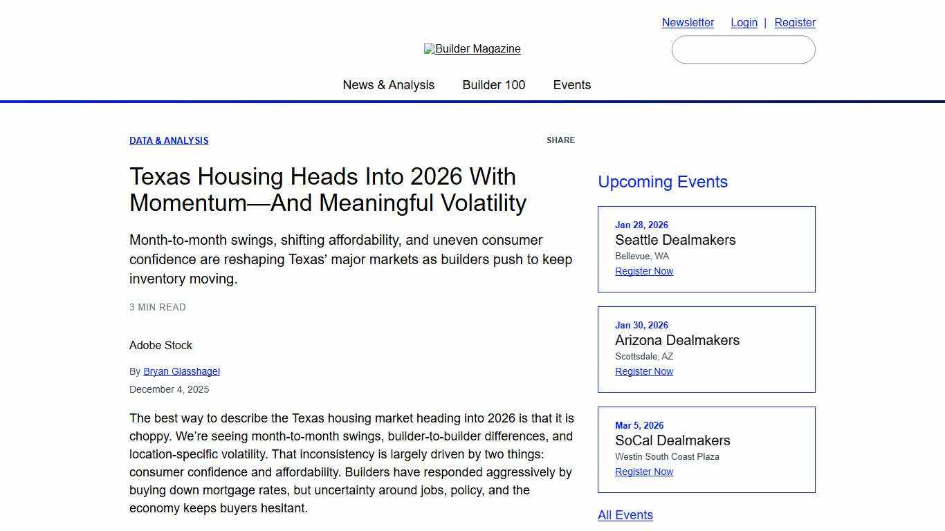 Texas Housing Heads Into 2026 With Momentum—And Meaningful Volatility Builder Magazine